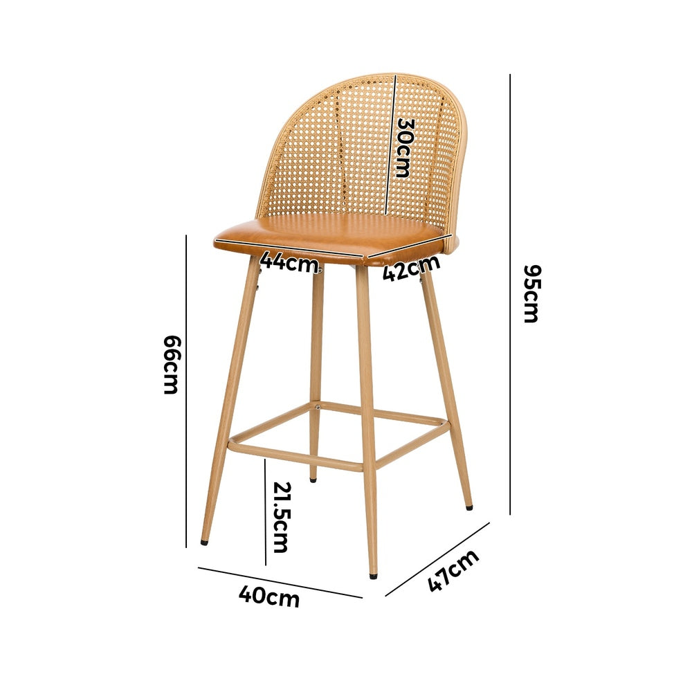 Oikiture 4x Bar Stools Rattan Dining Chair Natural PU Brown-Bar Stool-PEROZ Accessories