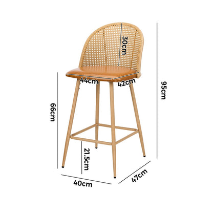 Oikiture 4x Bar Stools Rattan Dining Chair Natural PU Brown-Bar Stool-PEROZ Accessories