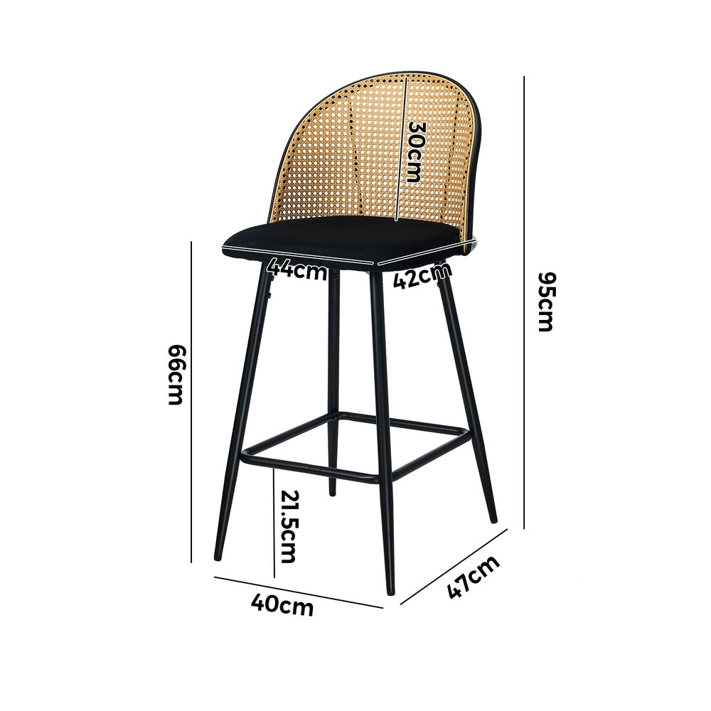 Oikiture 4x Bar Stools Rattan Dining Chair Velvet Black-Bar Stool-PEROZ Accessories
