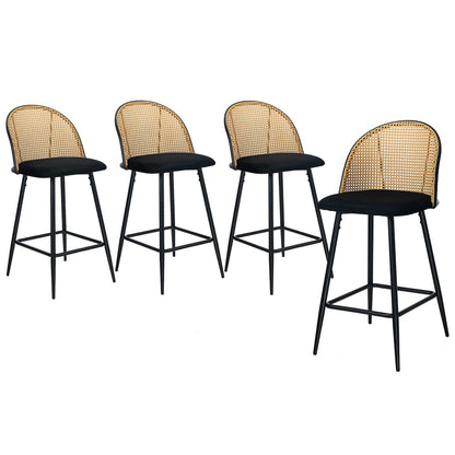 Oikiture 4x Bar Stools Rattan Dining Chair Velvet Black-Bar Stool-PEROZ Accessories