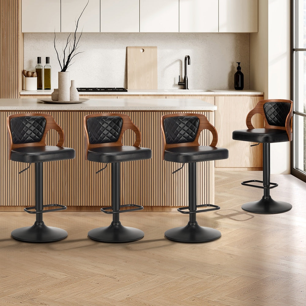 Oikiture 4x Bar Stools Swivel Bar Chairs Gas Lift Leather Black-Bar Stool-PEROZ Accessories