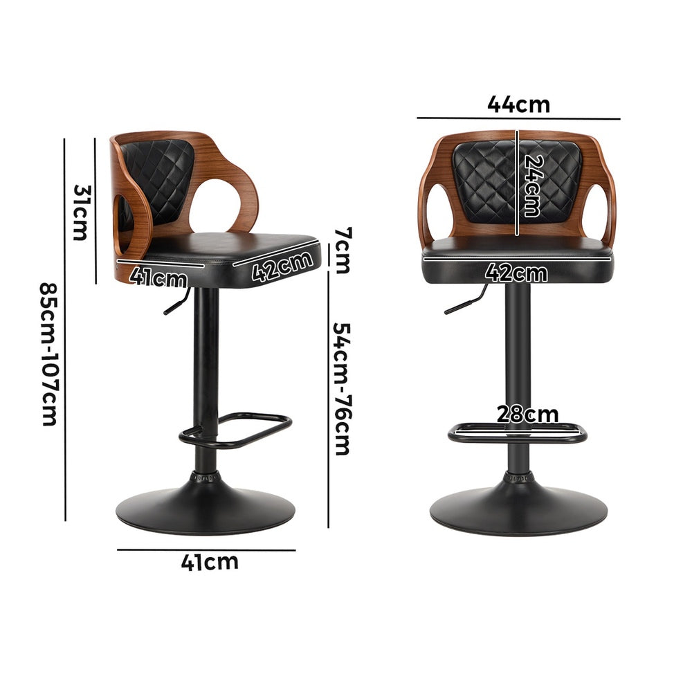Oikiture 4x Bar Stools Swivel Bar Chairs Gas Lift Leather Black-Bar Stool-PEROZ Accessories