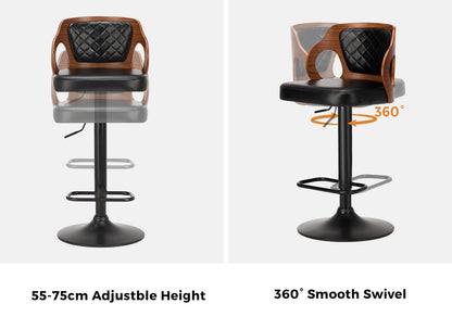 Oikiture 4x Bar Stools Swivel Bar Chairs Gas Lift Leather Black-Bar Stool-PEROZ Accessories