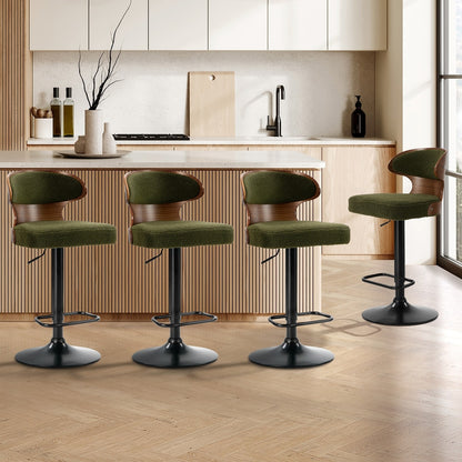 Oikiture 4x Bar Stools Swivel Kitchen Bar Chairs Gas Lift Boucle Green-Bar Stool-PEROZ Accessories