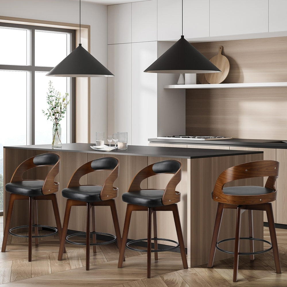 Oikiture 4x Bar Stools Swivel PU Leather Black-Bar Stool-PEROZ Accessories