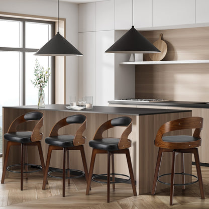 Oikiture 4x Bar Stools Swivel PU Leather Black-Bar Stool-PEROZ Accessories