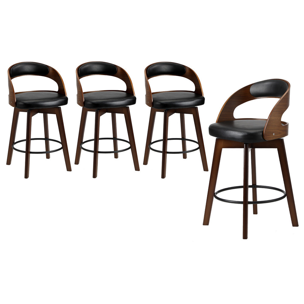 Oikiture 4x Bar Stools Swivel PU Leather Black-Bar Stool-PEROZ Accessories