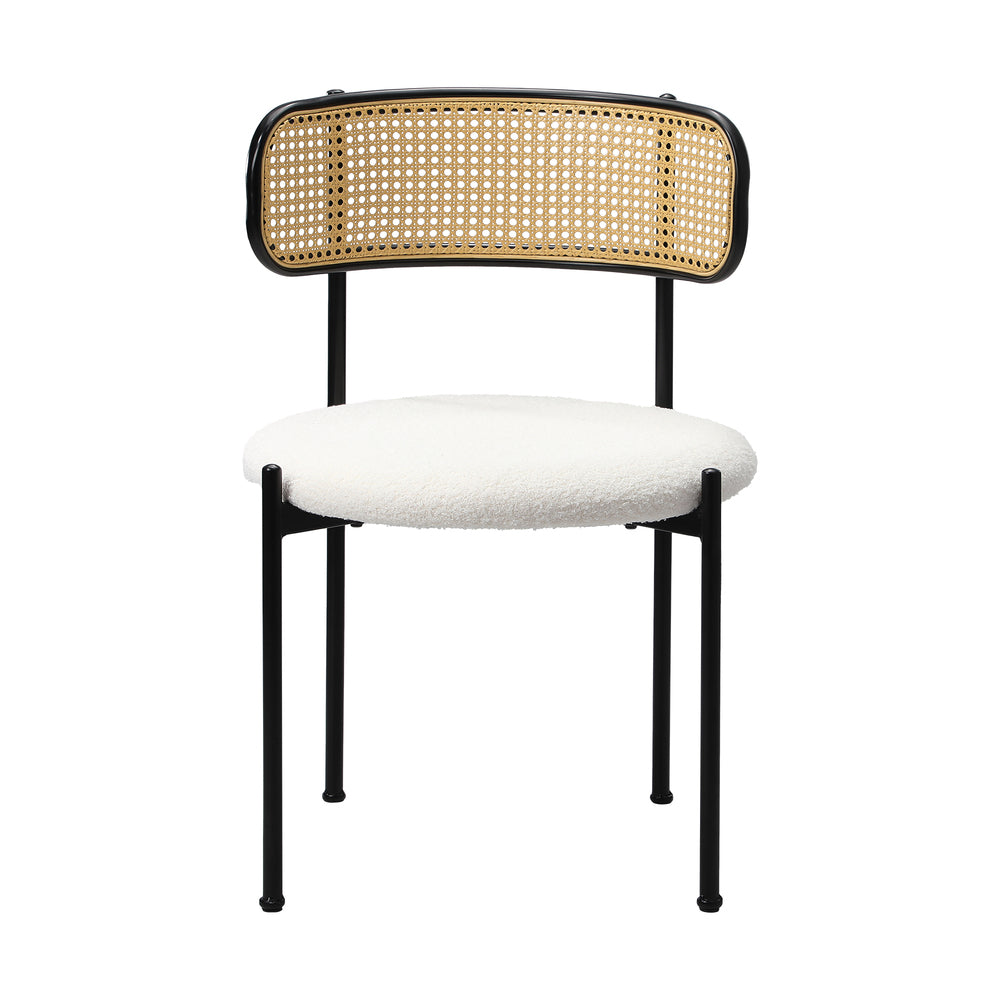 Oikiture 4x Dining Chair Round Boucle Rattan Backrest Black &amp; White-Dining Chair-PEROZ Accessories