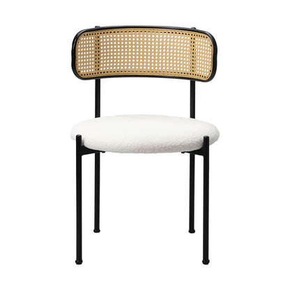 Oikiture 4x Dining Chair Round Boucle Rattan Backrest Black &amp; White-Dining Chair-PEROZ Accessories