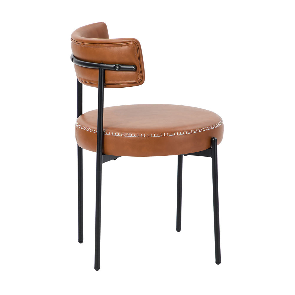 Oikiture 4x Dining Chair Round Leather Black-Dining Chair-PEROZ Accessories