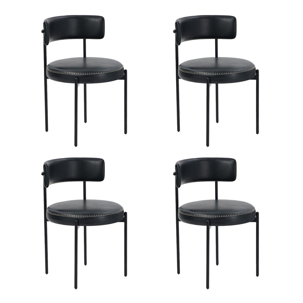 Oikiture 4x Dining Chair Round Leather Brown-Dining Chair-PEROZ Accessories