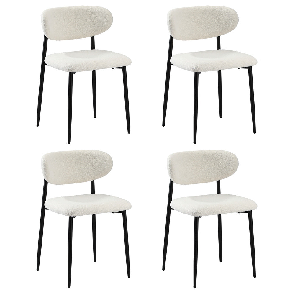 Oikiture 4x Dining Chairs Boucle Fabric Black &amp; White-Dining Chair-PEROZ Accessories