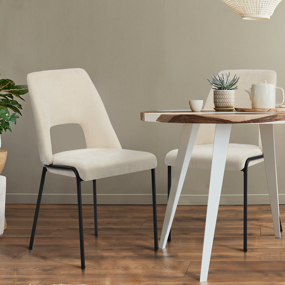 Oikiture 4x Dining Chairs Chenille Fabric Kitchen Side Chair Beige-Dining Chair-PEROZ Accessories