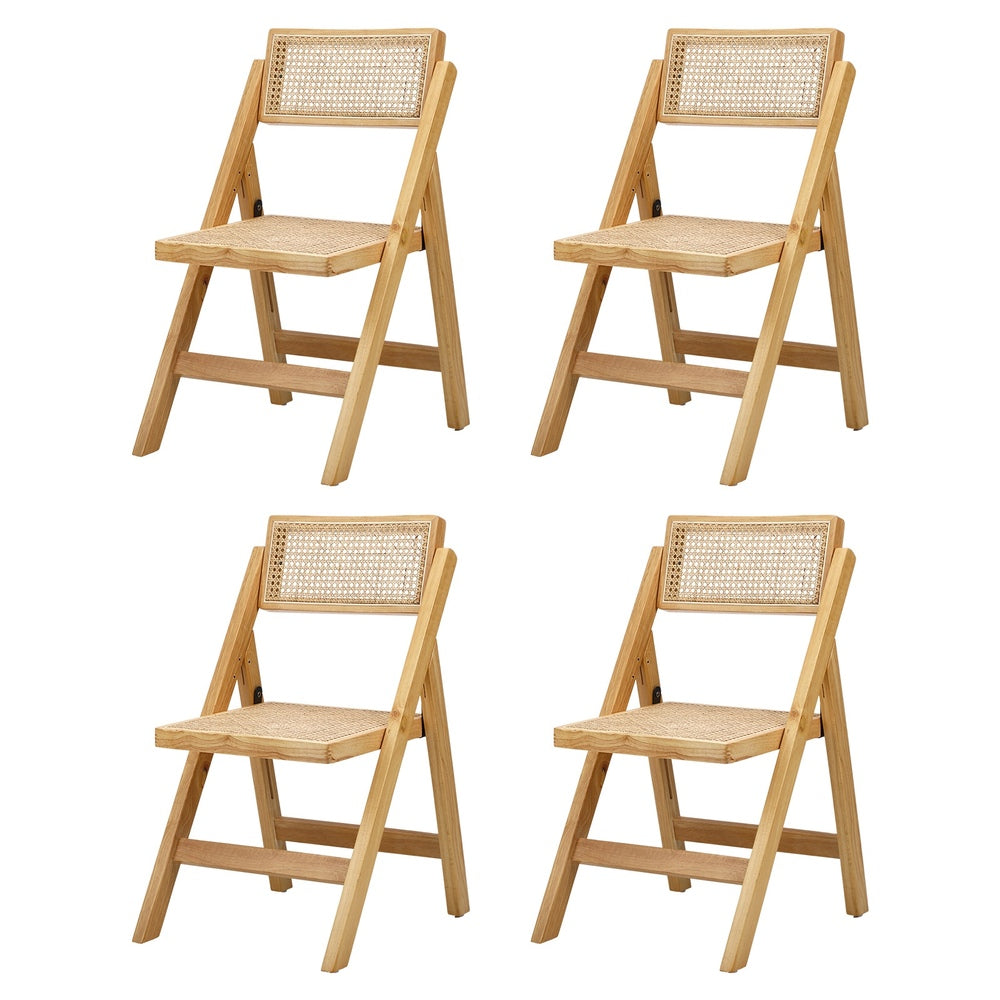 Oikiture 4x Dining Chairs Folding Rattan Chair Wooden-Dining Chair-PEROZ Accessories