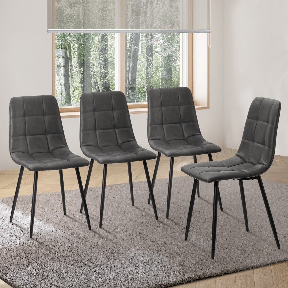 Oikiture 4x Dining Chairs PU Leather Padded Seat Retro Grey-Dining Chair-PEROZ Accessories