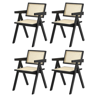 Oikiture 4x Dining Chairs Rattan Chair Wooden Balck-Dining Chair-PEROZ Accessories