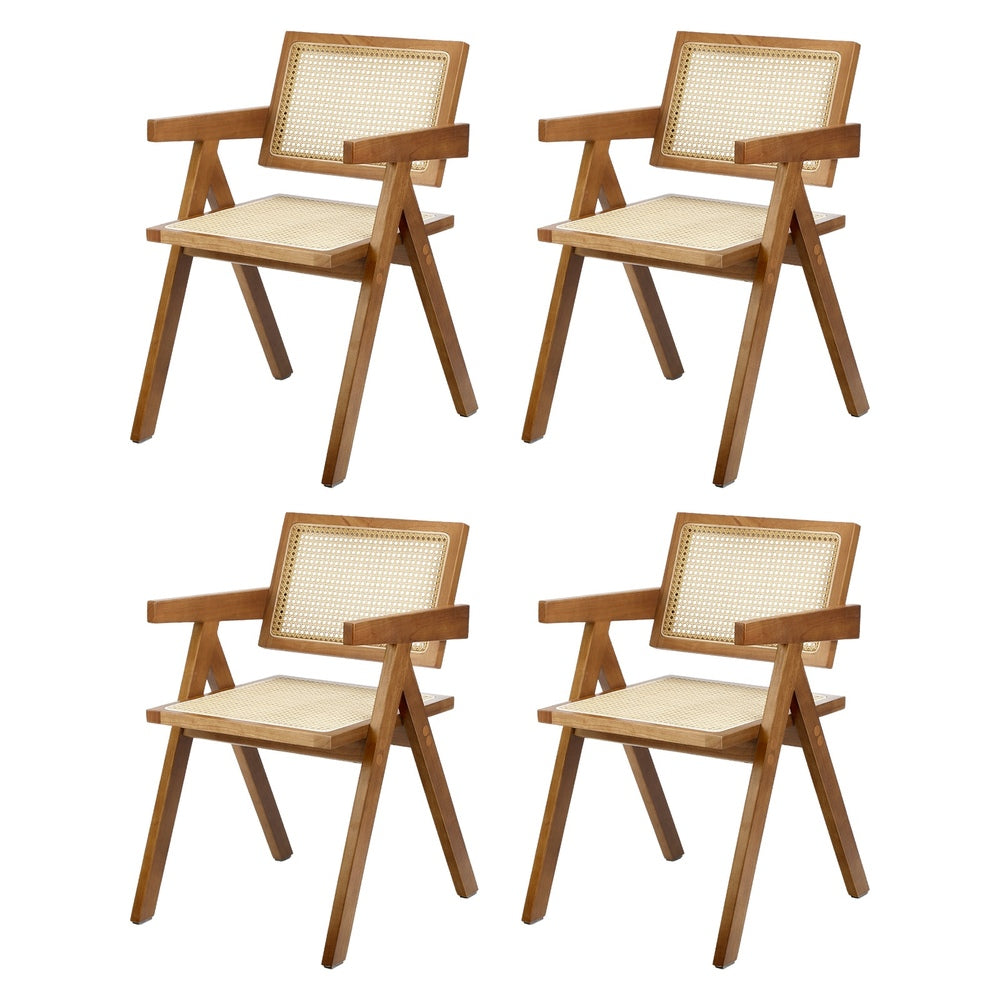 Oikiture 4x Dining Chairs Rattan Chair Wooden Walnut-Dining Chair-PEROZ Accessories