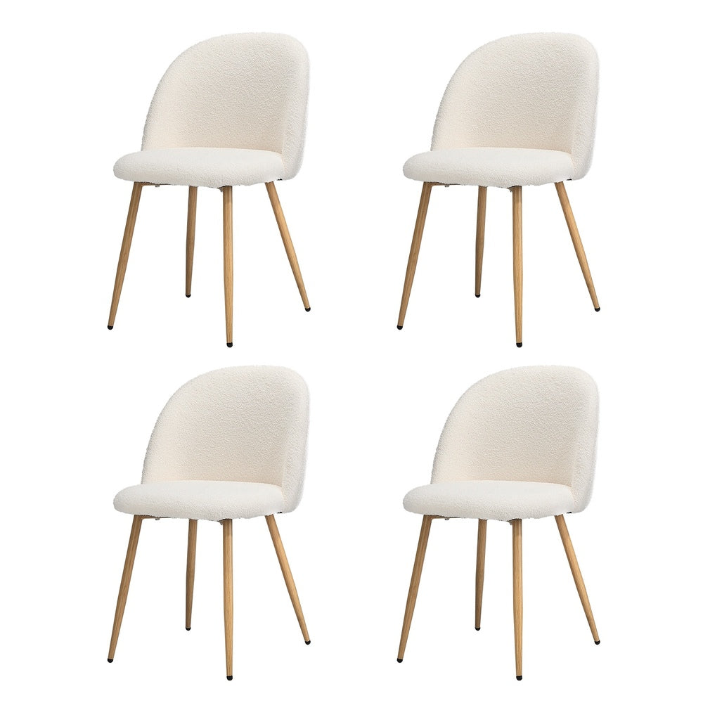 Oikiture 4x Dining Chairs Upholstered Sherpa Wooden White-Dining Chair-PEROZ Accessories