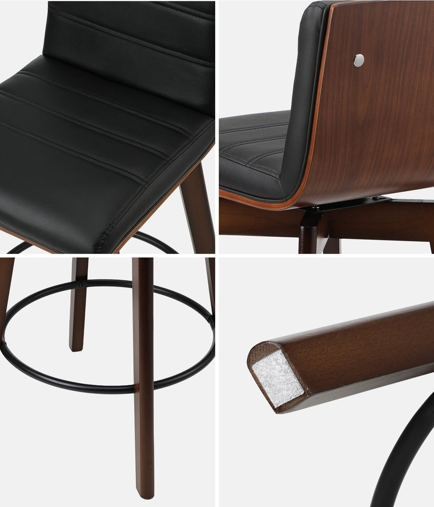 Oikiture 4x Wooden Bar Stools Swivel Chairs PU Leather-Bar Stool-PEROZ Accessories