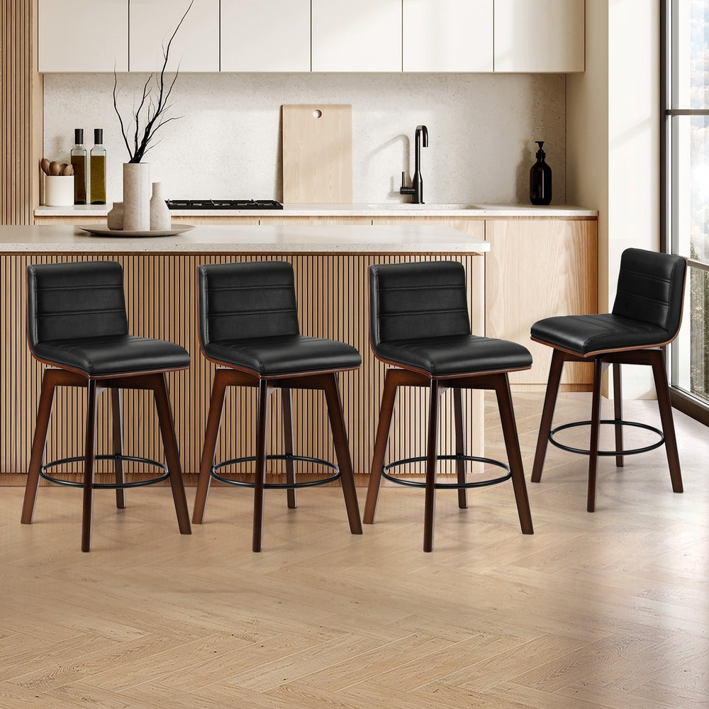 Oikiture 4x Wooden Bar Stools Swivel Chairs PU Leather-Bar Stool-PEROZ Accessories
