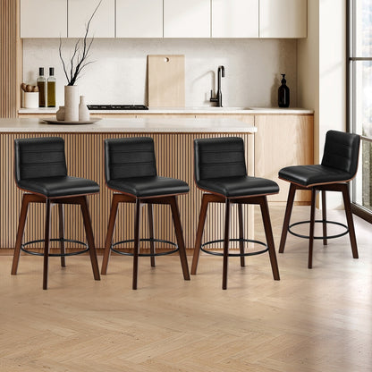 Oikiture 4x Wooden Bar Stools Swivel Chairs PU Leather-Bar Stool-PEROZ Accessories