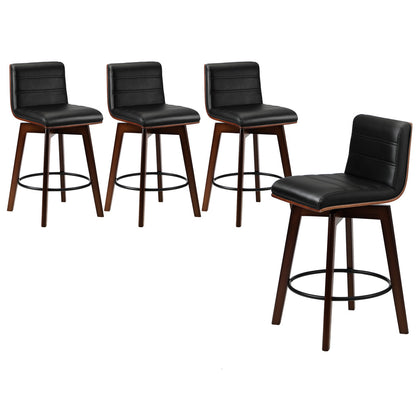 Oikiture 4x Wooden Bar Stools Swivel Chairs PU Leather-Bar Stool-PEROZ Accessories