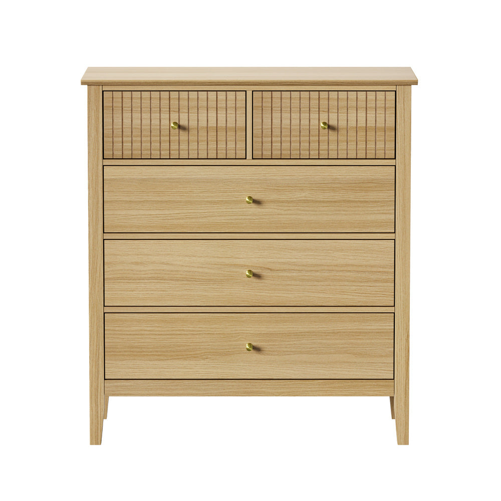 Oikiture 5 Chest of Drawers Dresser Storage Cabinet Tallboy Natural-Chest of Drawerss-PEROZ Accessories