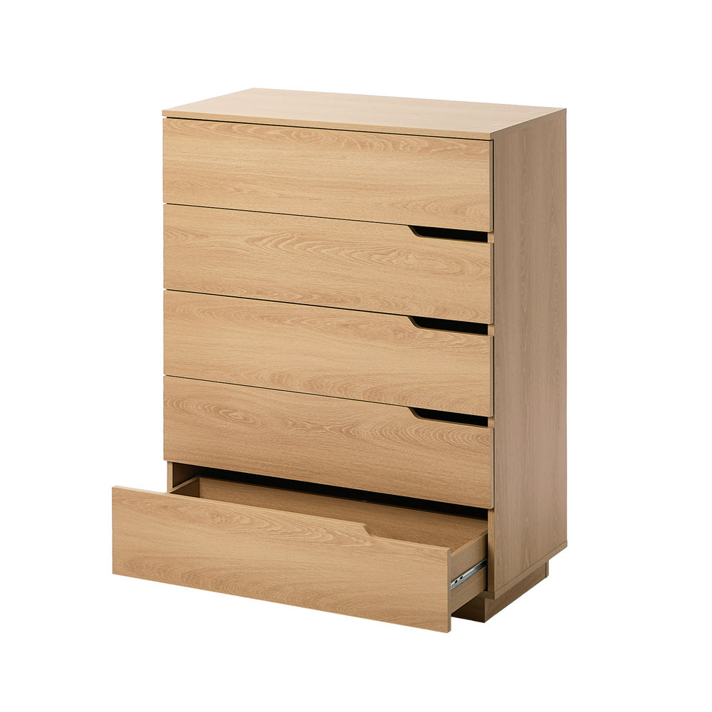 Oikiture 5 Chest of Drawers Dresser Tallboy Storage Cabinet Natural-Chest of Drawers-PEROZ Accessories