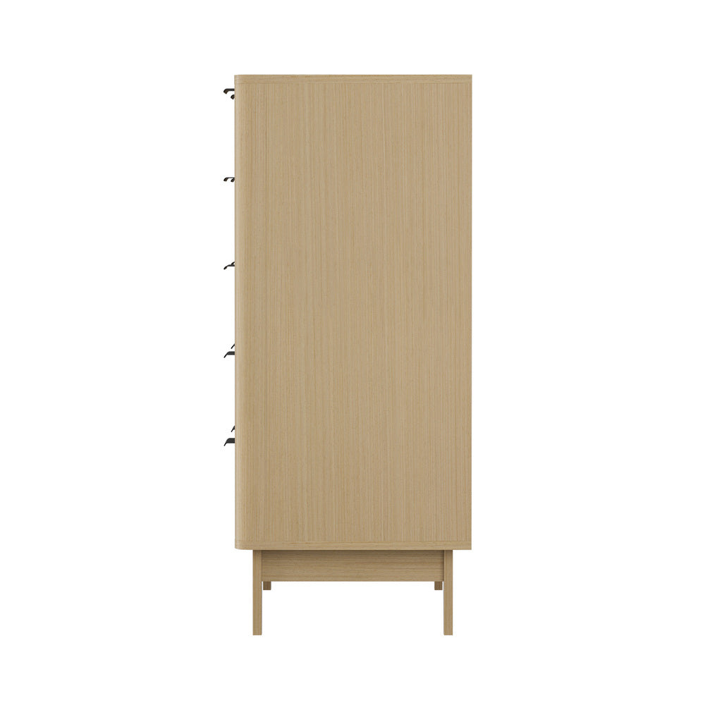Oikiture 5 Chest of Drawers Dressers Tallboy Stripe Natural-Chest of Drawers-PEROZ Accessories