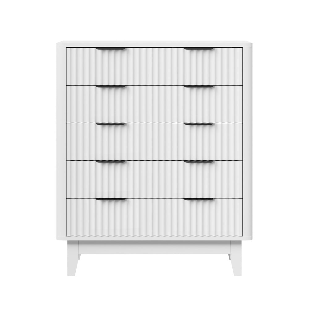 Oikiture 5 Chest of Drawers Dressers Tallboy Stripe White-Chest of Drawers-PEROZ Accessories