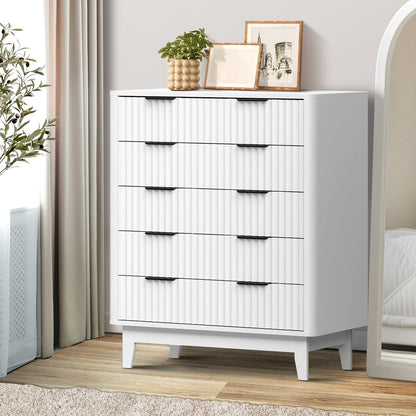 Oikiture 5 Chest of Drawers Dressers Tallboy Stripe White-Chest of Drawers-PEROZ Accessories