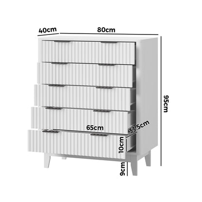Oikiture 5 Chest of Drawers Dressers Tallboy Stripe White-Chest of Drawers-PEROZ Accessories