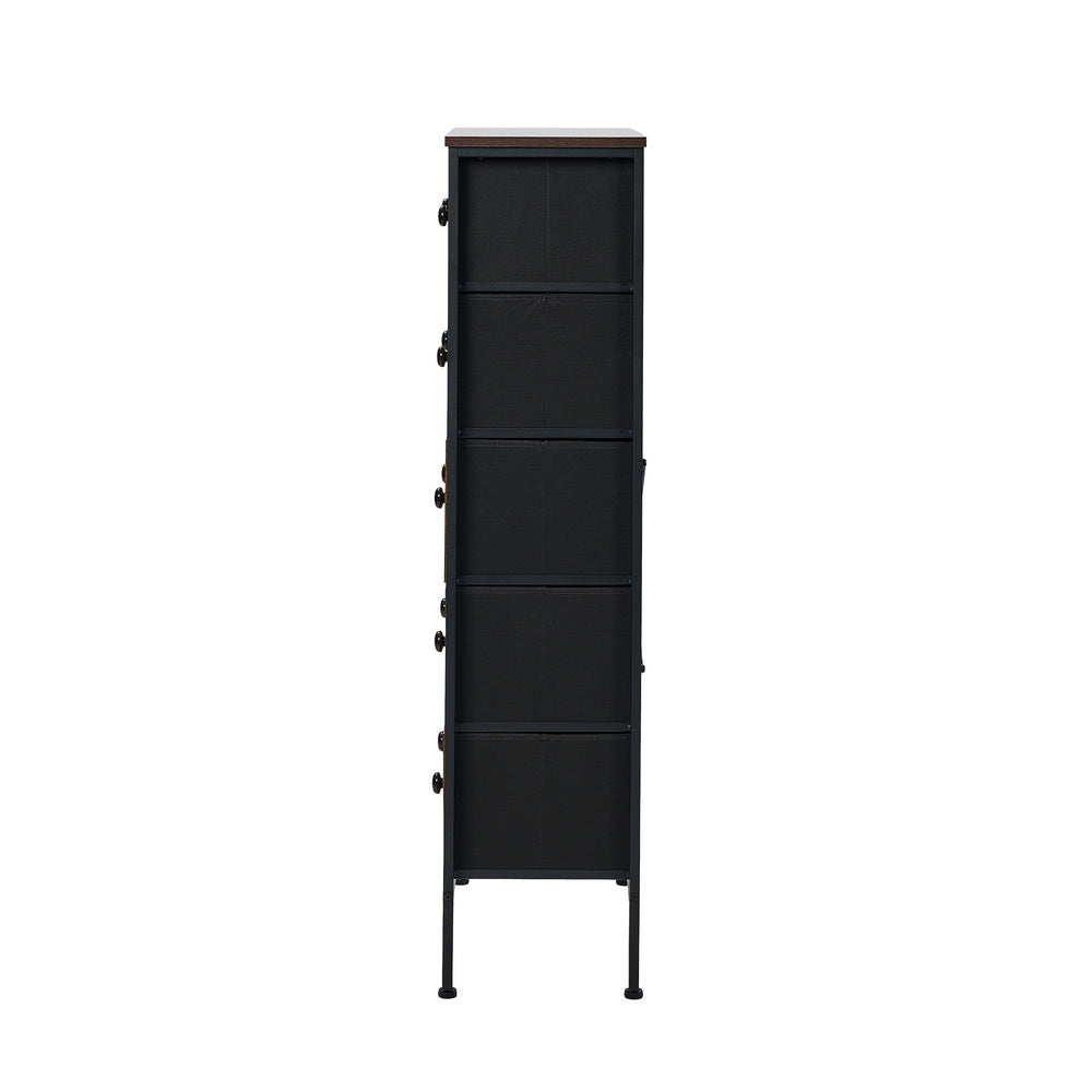Oikiture 5 Chest of Drawers Rattan Fabric Dresser Tallboy-Chest of Drawers-PEROZ Accessories