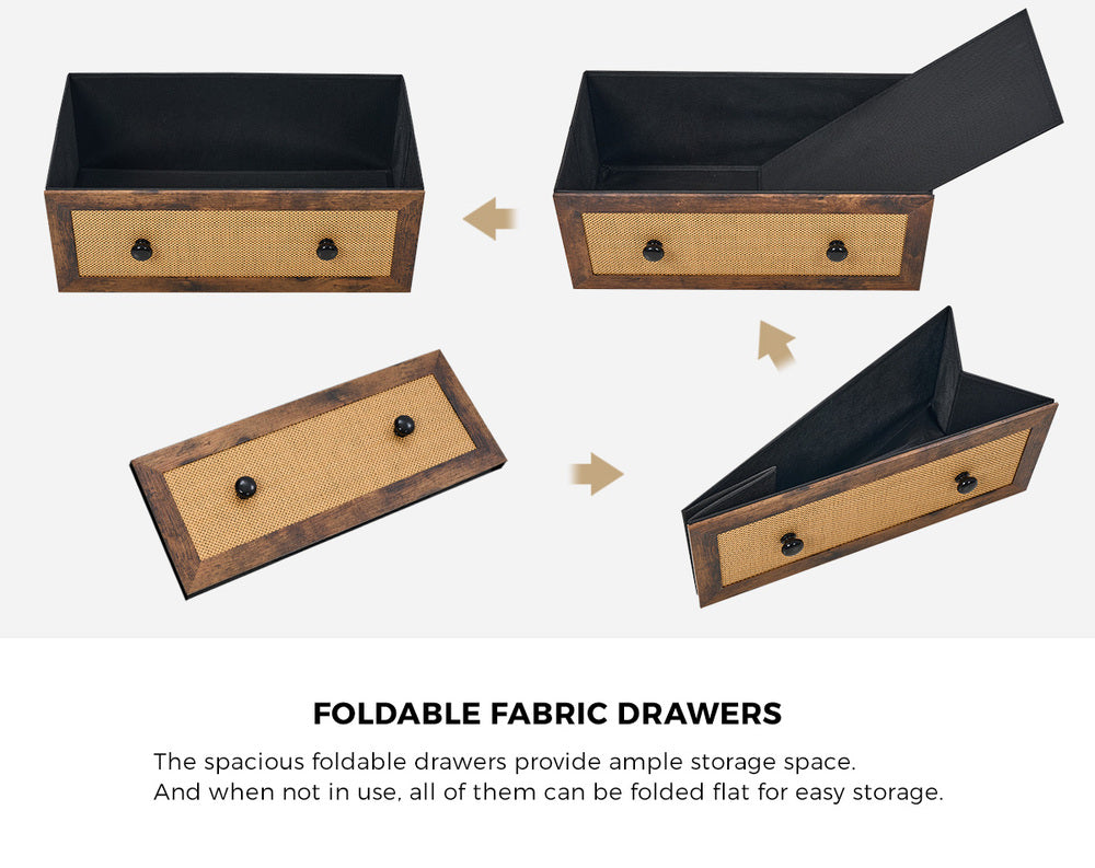 Oikiture 5 Chest of Drawers Rattan Fabric Dresser Tallboy-Chest of Drawers-PEROZ Accessories