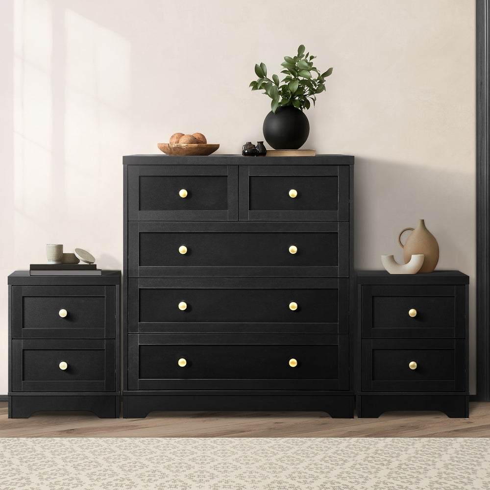 Oikiture 5 Chest of Drawers and 2 Bedside Tables Hamptons Furniture Set-Chest of Drawers-PEROZ Accessories