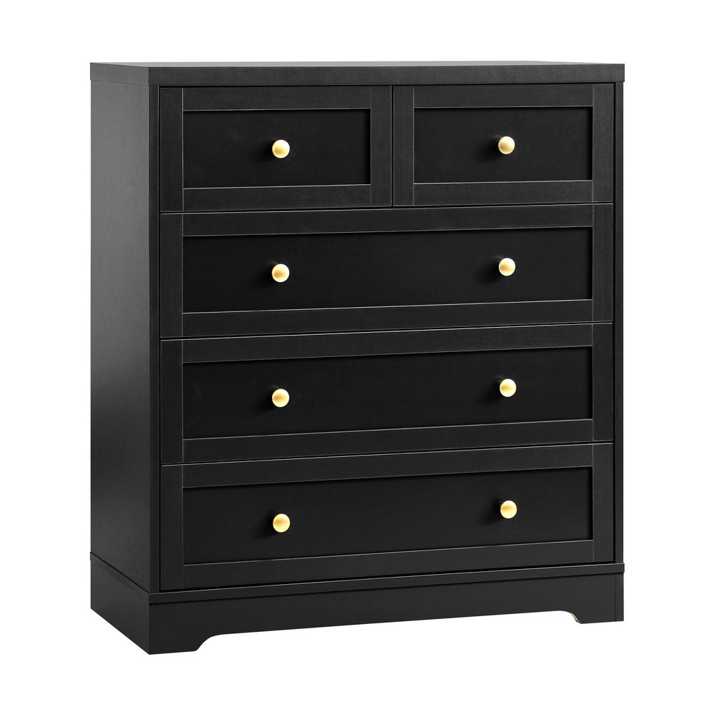 Oikiture 5 Chest of Drawers and Bedside Table Hamptons Furniture Set Black-Chest of Drawers-PEROZ Accessories