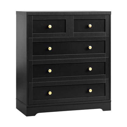 Oikiture 5 Chest of Drawers and Bedside Table Hamptons Furniture Set Black-Chest of Drawers-PEROZ Accessories