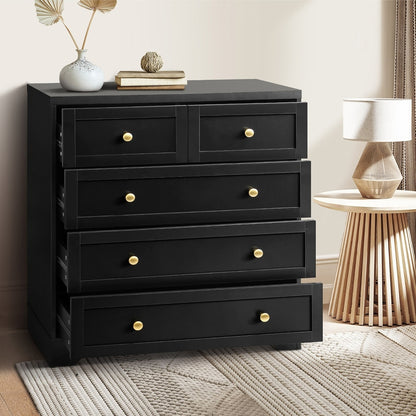 Oikiture 5 Chest of Drawers and Bedside Table Hamptons Furniture Set Black-Chest of Drawers-PEROZ Accessories