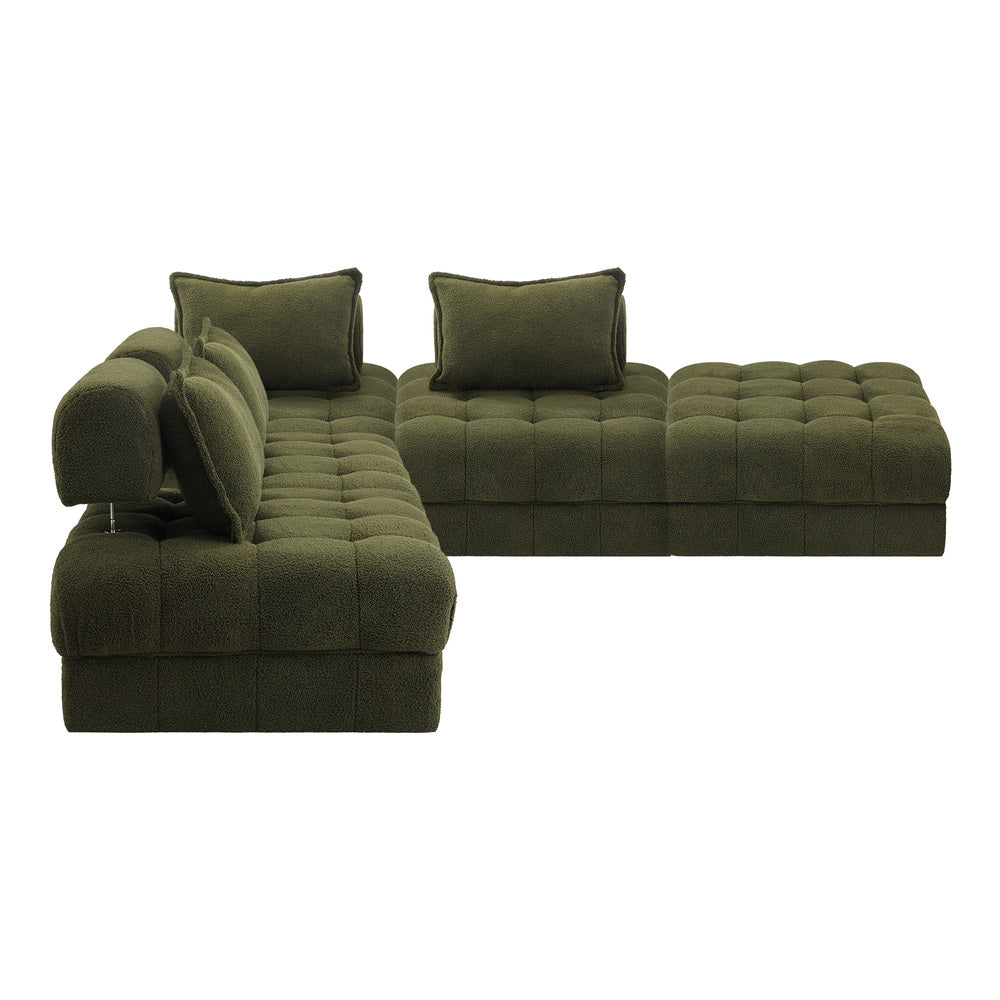 Oikiture 5 Seater Boucle Modular Sofa &amp; Ottoman Set Green-Sofa-PEROZ Accessories