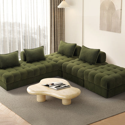 Oikiture 5 Seater Boucle Modular Sofa &amp; Ottoman Set Green-Sofa-PEROZ Accessories