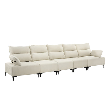 Oikiture 5 Seater Sofa Couch Chenille Adjustable Armrest Chair Beige-Sofa-PEROZ Accessories