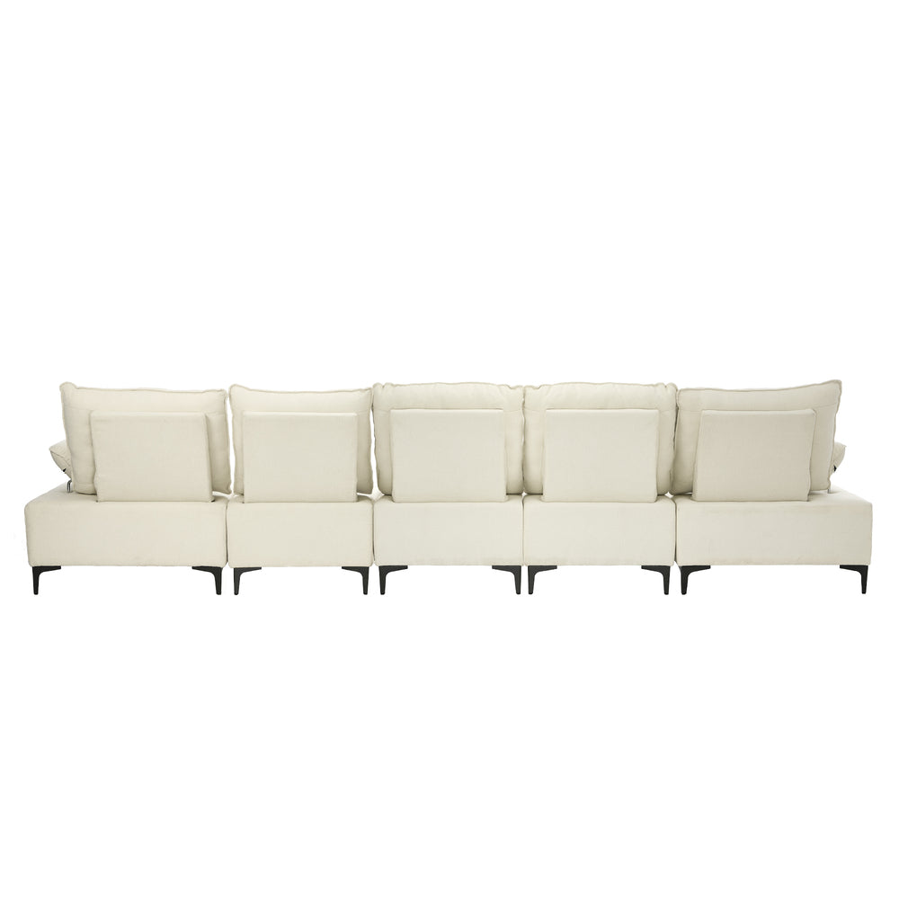 Oikiture 5 Seater Sofa Couch Chenille Adjustable Armrest Chair Beige-Sofa-PEROZ Accessories