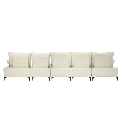 Oikiture 5 Seater Sofa Couch Chenille Adjustable Armrest Chair Beige-Sofa-PEROZ Accessories