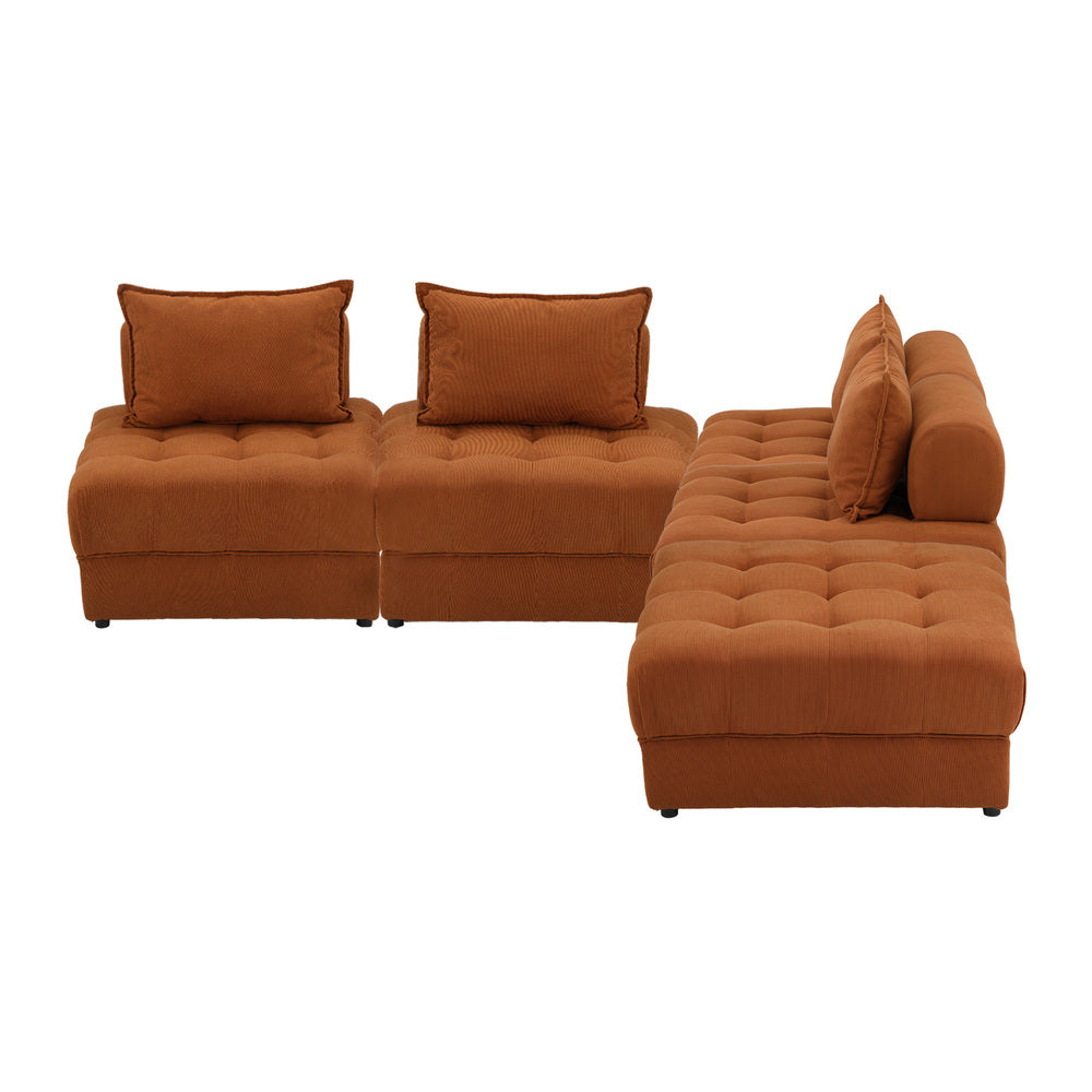 Oikiture 5 Seater Velvet Modular Sofa &amp; Ottoman Set with Backrest Brown-Armchair-PEROZ Accessories
