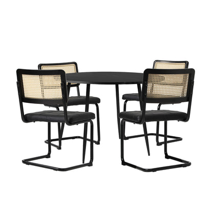 Oikiture 5PCS Dining Set 1.1m Round Table and Chairs PU Leather Pad-Dining Set-PEROZ Accessories