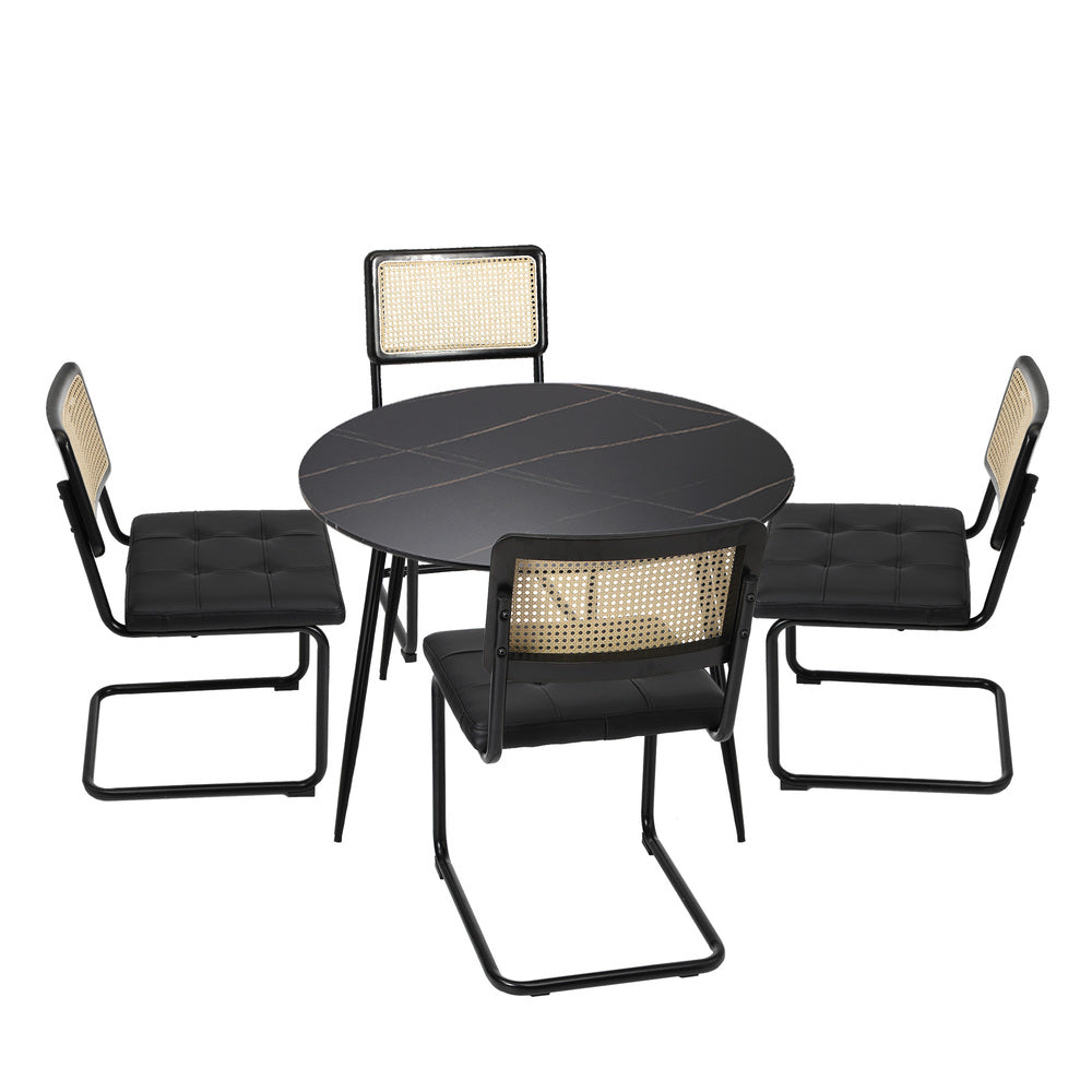 Oikiture 5PCS Dining Set 1.1m Round Table and Chairs PU Leather Pad-Dining Set-PEROZ Accessories