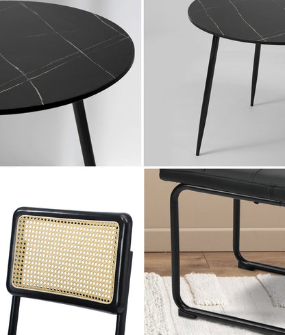 Oikiture 5PCS Dining Set 1.1m Round Table and Chairs PU Leather Pad-Dining Set-PEROZ Accessories