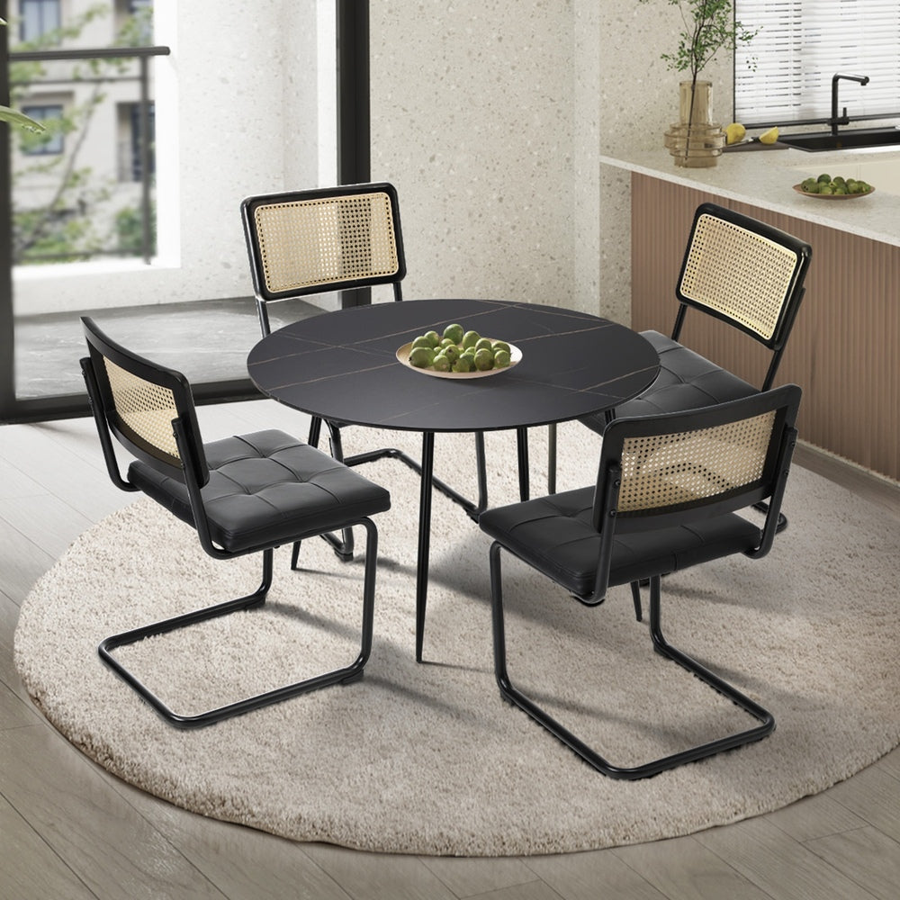 Oikiture 5PCS Dining Set 1.1m Round Table and Chairs PU Leather Pad-Dining Set-PEROZ Accessories