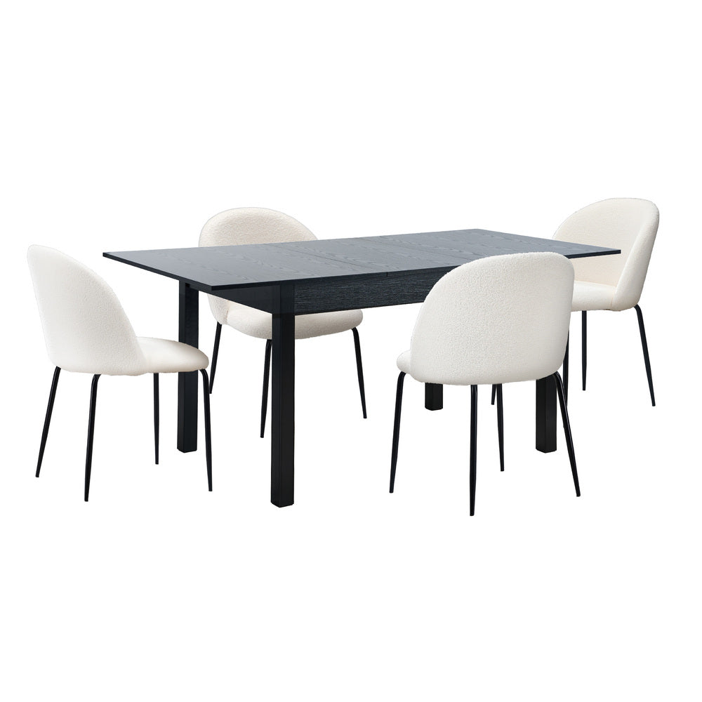 Oikiture 5pc Extendable Dining Table and Chairs Set Black &amp; White-Dining Table-PEROZ Accessories