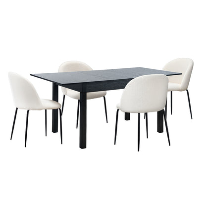 Oikiture 5pc Extendable Dining Table and Chairs Set Black &amp; White-Dining Table-PEROZ Accessories